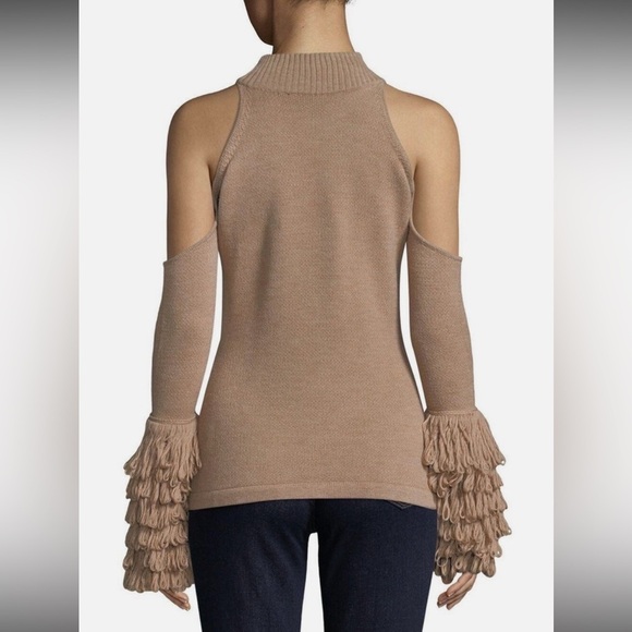 Jonathan Simkhai Loopy Yarn Cold Shoulder Pullover Tan  Turtleneck Sweater - Picture 2 of 16